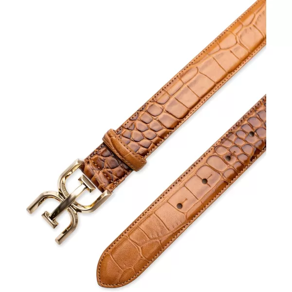 Sam Edelman Womens Fashion DoubleE Plaque Logo Buckle Slim Textured Belt for Jeans Dresses and TrousersTan Croc