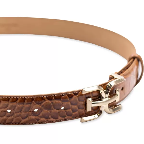 Sam Edelman Womens Fashion DoubleE Plaque Logo Buckle Slim Textured Belt for Jeans Dresses and TrousersTan Croc