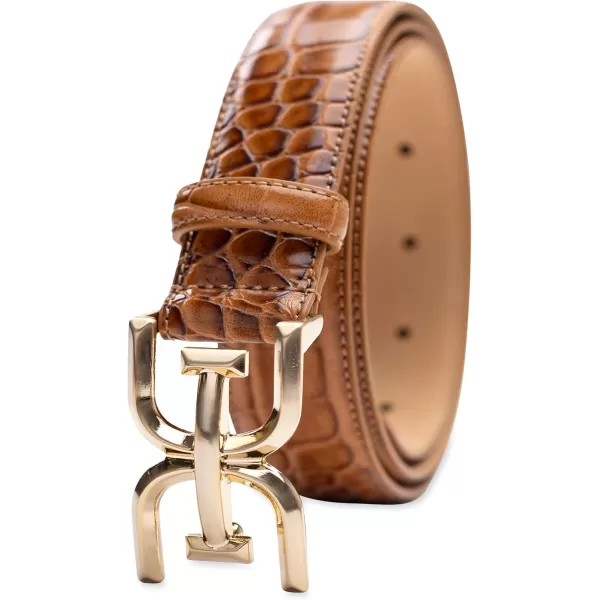 Sam Edelman Womens Fashion DoubleE Plaque Logo Buckle Slim Textured Belt for Jeans Dresses and TrousersTan Croc