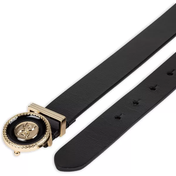 Sam Edelman Womens Fully Adjustable Fashion Plaque Buckle Leather Belt for Jeans Trousers and DressesBlack Circular