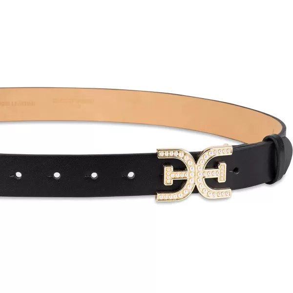 Sam Edelman Womens Imitation Pearl Embellished DoubleE Logo Plaque Buckle Leather Belt for Jeans Dresses and TrousersBlack