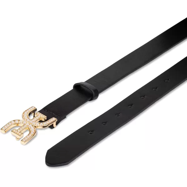 Sam Edelman Womens Imitation Pearl Embellished DoubleE Logo Plaque Buckle Leather Belt for Jeans Dresses and TrousersBlack