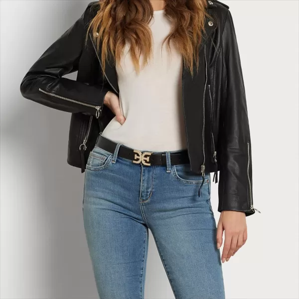Sam Edelman Womens Imitation Pearl Embellished DoubleE Logo Plaque Buckle Leather Belt for Jeans Dresses and TrousersBlack