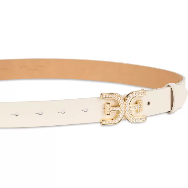 Sam Edelman Womens Imitation Pearl Embellished DoubleE Logo Plaque Buckle Leather Belt for Jeans Dresses and TrousersIvory