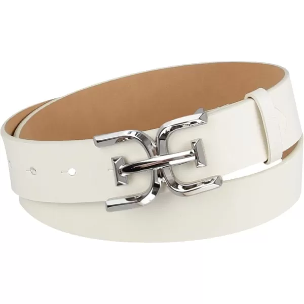 Sam Edelman Womens Casual DoubleE Logo Plaque Buckle Leather Belt for Jeans and TrousersIvory