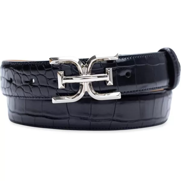 Sam Edelman Womens Fashion DoubleE Plaque Logo Buckle Slim Textured Belt for Jeans Dresses and TrousersBlack Croc