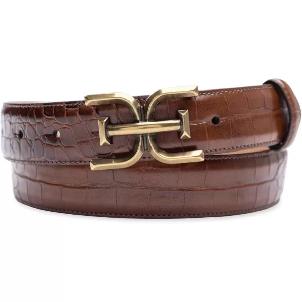 Sam Edelman Womens Fashion DoubleE Plaque Logo Buckle Slim Textured Belt for Jeans Dresses and TrousersBrown Croc