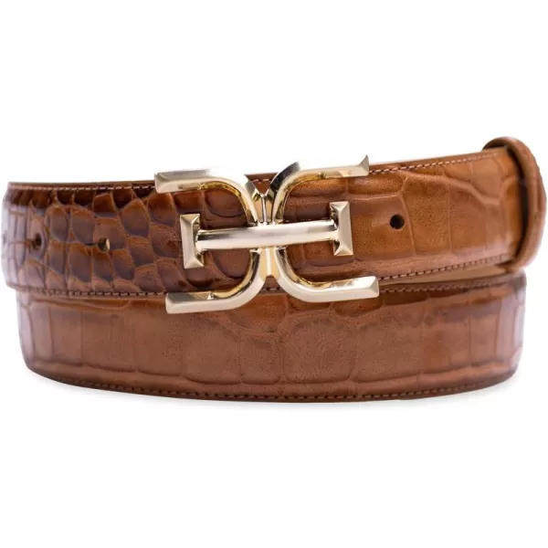 Sam Edelman Womens Fashion DoubleE Plaque Logo Buckle Slim Textured Belt for Jeans Dresses and TrousersTan Croc