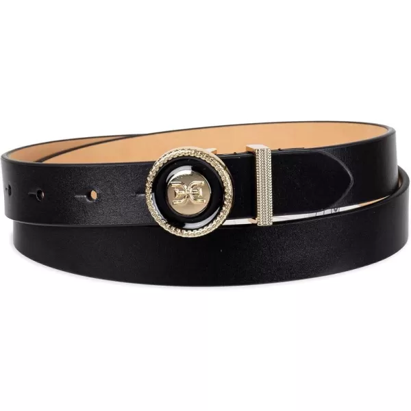 Sam Edelman Womens Fully Adjustable Fashion Plaque Buckle Leather Belt for Jeans Trousers and DressesBlack Circular
