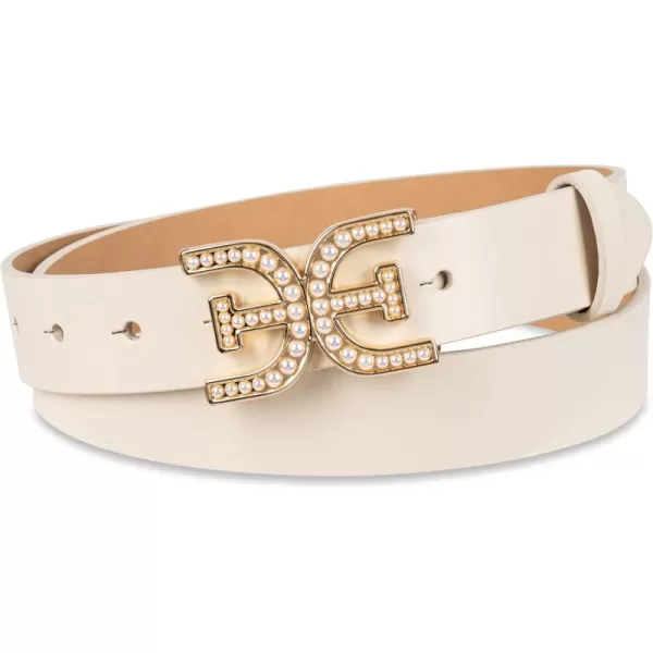 Sam Edelman Womens Imitation Pearl Embellished DoubleE Logo Plaque Buckle Leather Belt for Jeans Dresses and TrousersIvory