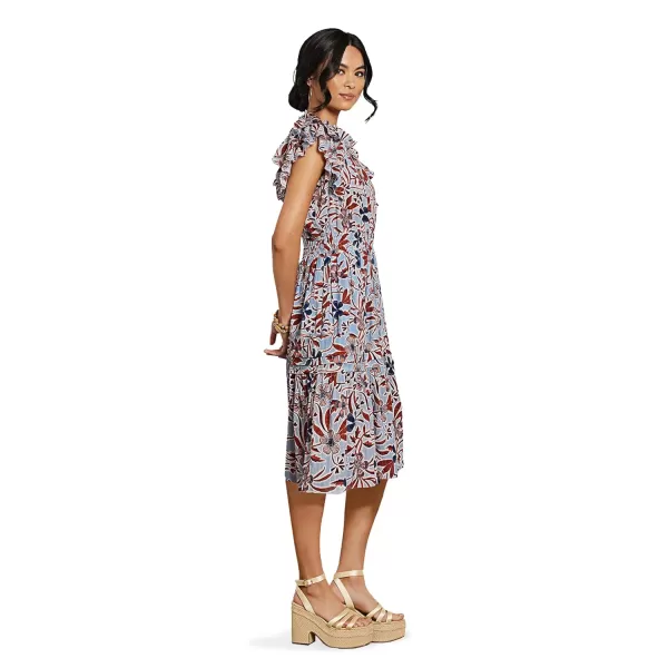 imageWomens Kenna Pleat Detail Midi DressFlora Stamp  Soft Chambray