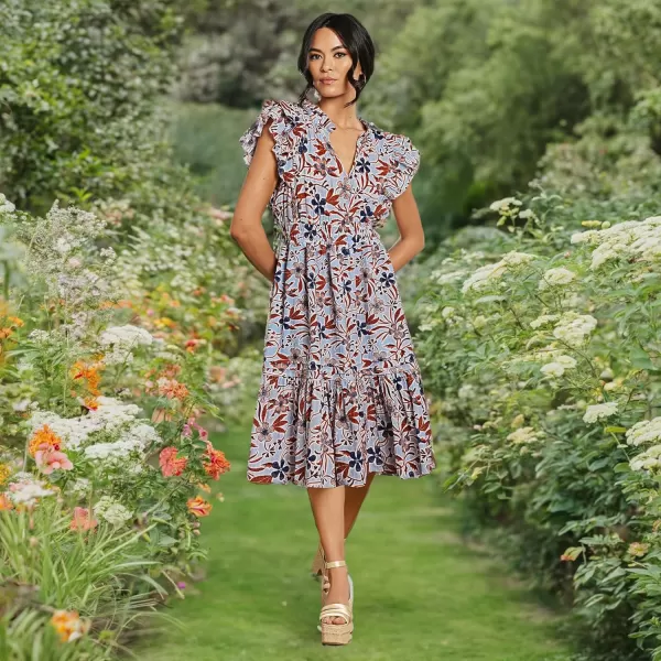 imageWomens Kenna Pleat Detail Midi DressFlora Stamp  Soft Chambray