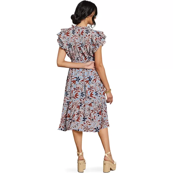 imageWomens Kenna Pleat Detail Midi DressFlora Stamp  Soft Chambray