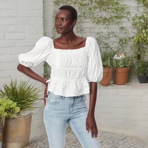 imageWomens Meadow Pleat Lace Trim BlouseBright White