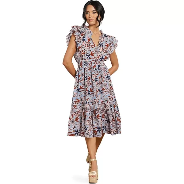 imageWomens Kenna Pleat Detail Midi DressFlora Stamp  Soft Chambray
