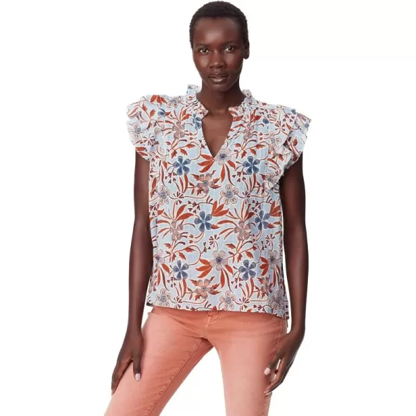 imageWomens Rey Pleated Ruffle Sleeve TopFlora Stamp  Soft Chambray