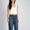 imageSam Edelman Womens Doublee Plaque Logo Hammered Buckle and Loop Leather Belt for Jeans Dresses and TrousersLight Brown