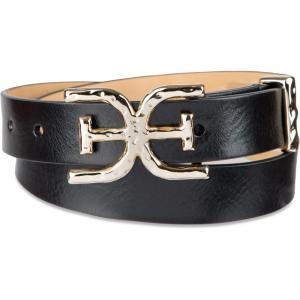 imageSam Edelman Womens Doublee Plaque Logo Hammered Buckle and Loop Leather Belt for Jeans Dresses and TrousersBlack