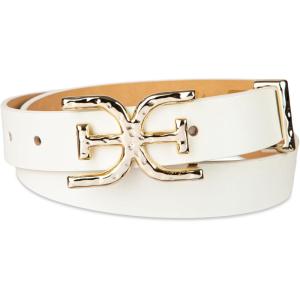 imageSam Edelman Womens Doublee Plaque Logo Hammered Buckle and Loop Leather Belt for Jeans Dresses and TrousersIvory