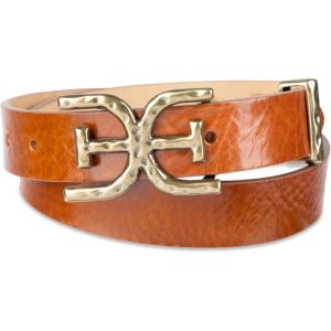 imageSam Edelman Womens Doublee Plaque Logo Hammered Buckle and Loop Leather Belt for Jeans Dresses and TrousersLight Brown