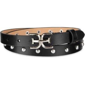 imageSam Edelman womens Doublee Plaque Logo Buckle Skinny Fashion Trouser BeltBlack Studded