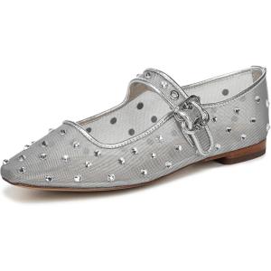 imageSam Edelman Womens MichaelaMary Jane FlatSoft Silver Glitz Mesh