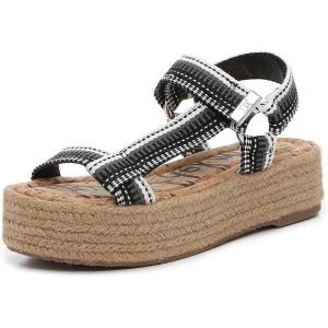 image:imageSam Edelman Womens Yaro Heeled Sandal Soft Nude LeatherBlackWhite Multi Heavy Woven Stripe Trim