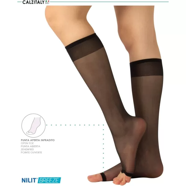 CALZITALY  2 Pairs Open Toe Knee High Socks for Women One Size Black or NudeBlack