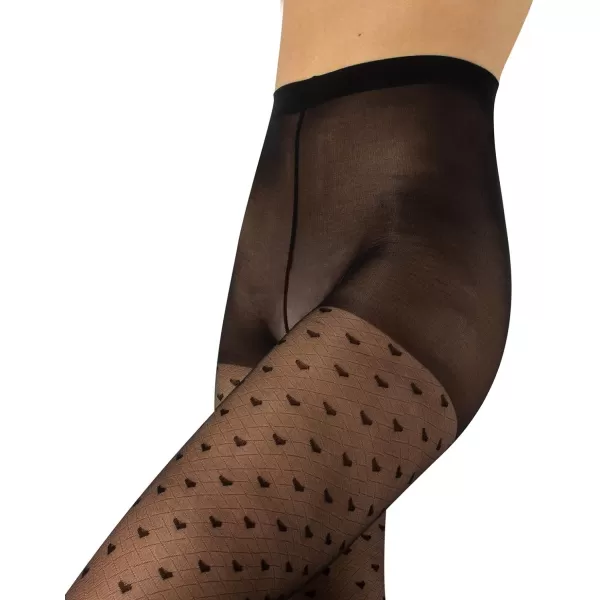 CALZITALY  Sheer Fashion Patterned Tights with Little Hearts  Black  SM LXL  20 DEN  Made in ItalyBlack