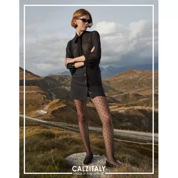 CALZITALY  Sheer Fashion Patterned Tights with Little Hearts  Black  SM LXL  20 DEN  Made in ItalyBlack