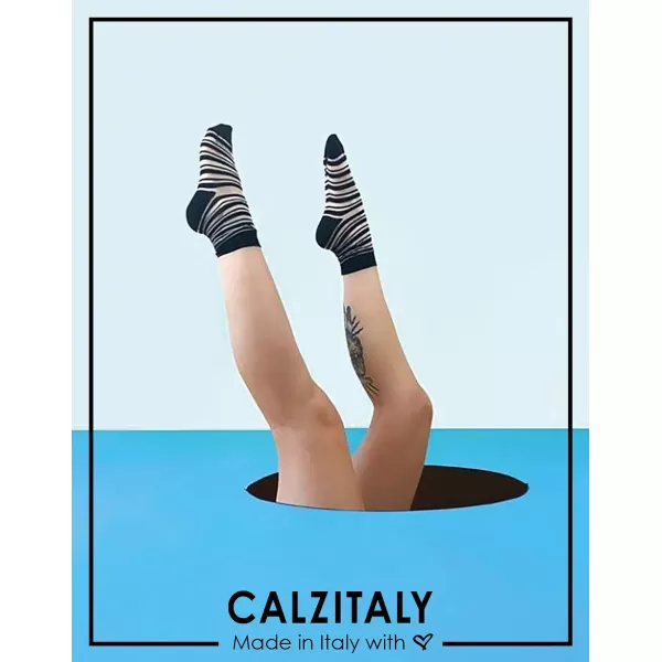 CALZITALY 2 Pairs  Women Socks  Elegant Striped Socks  Patterned Ankle Socks  Black  One Size  Made in ItalyCALZITALY 2 Pairs  Women Socks  Elegant Striped Socks  Patterned Ankle Socks  Black  One Size  Made in Italy