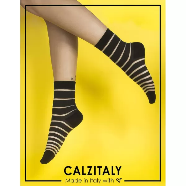 CALZITALY 2 Pairs  Women Socks  Elegant Striped Socks  Patterned Ankle Socks  Black  One Size  Made in ItalyCALZITALY 2 Pairs  Women Socks  Elegant Striped Socks  Patterned Ankle Socks  Black  One Size  Made in Italy