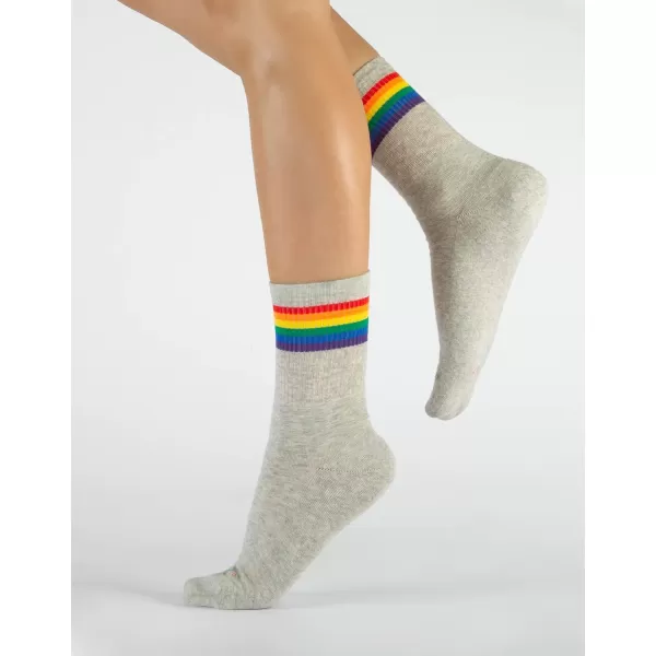 CALZITALY 2 Pairs Unisex Cotton Socks Rainbow Pattern Grey White Black 457 7510 10135 Made in ItalyGrey