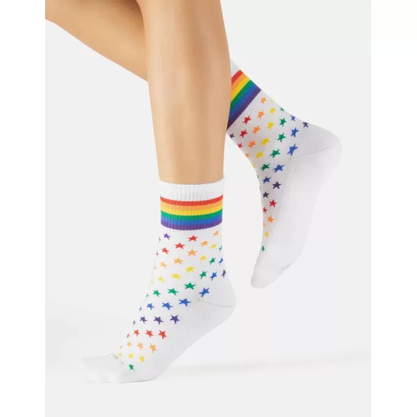 CALZITALY 2 Pairs Unisex Cotton Socks Rainbow Pattern Grey White Black 457 7510 10135 Made in ItalyWhite With Stars