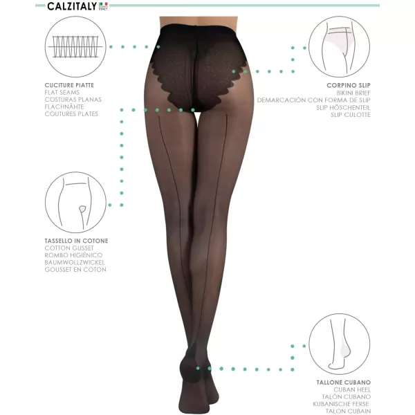 CALZITALY 20 Den Vintage Sheer Back Seam Tights Cuban Heel Tights Seamed Pantyhose Italian Hosiery SMLXLBlack