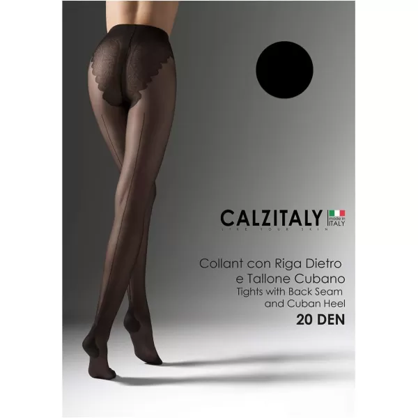 CALZITALY 20 Den Vintage Sheer Back Seam Tights Cuban Heel Tights Seamed Pantyhose Italian Hosiery SMLXLBlack