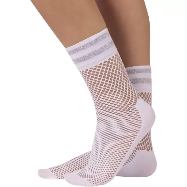 CALZITALY 4 Pairs Woman Fishnet Socks  Lurex Net Ankle Socks with Comfort Sole  White Black  One Size  Made in ItalyCALZITALY 4 Pairs Woman Fishnet Socks  Lurex Net Ankle Socks with Comfort Sole  White Black  One Size  Made in Italy