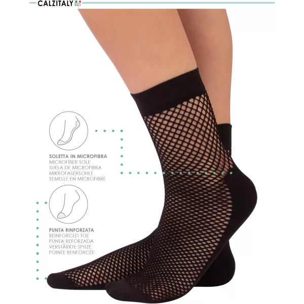 CALZITALY 4 Pairs Woman Fishnet Socks  Lurex Net Ankle Socks with Comfort Sole  White Black  One Size  Made in ItalyCALZITALY 4 Pairs Woman Fishnet Socks  Lurex Net Ankle Socks with Comfort Sole  White Black  One Size  Made in Italy