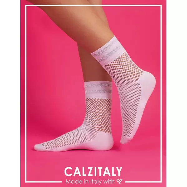 CALZITALY 4 Pairs Woman Fishnet Socks  Lurex Net Ankle Socks with Comfort Sole  White Black  One Size  Made in ItalyCALZITALY 4 Pairs Woman Fishnet Socks  Lurex Net Ankle Socks with Comfort Sole  White Black  One Size  Made in Italy