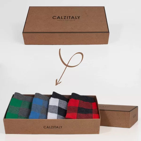 CALZITALY 4 Pairs of Unisex Plaid Cotton Socks  Blue Red White Green  Men 3512 Women 511  Made in ItalyCALZITALY 4 Pairs of Unisex Plaid Cotton Socks  Blue Red White Green  Men 3512 Women 511  Made in Italy