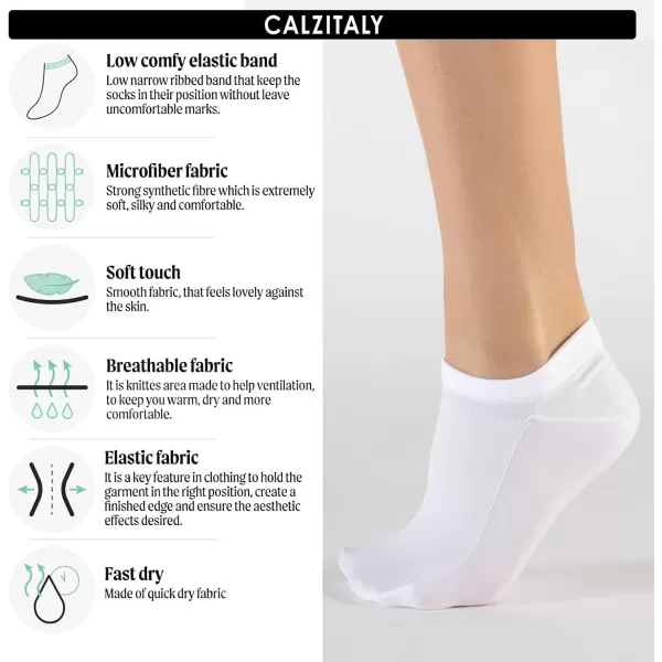 CALZITALY 50 DEN 12 Pairs Ankle Liner Socks Opaque Trainer Socks In Microfiber  Unisex WhiteSkinBlackCALZITALY 50 DEN 12 Pairs Ankle Liner Socks Opaque Trainer Socks In Microfiber  Unisex WhiteSkinBlack