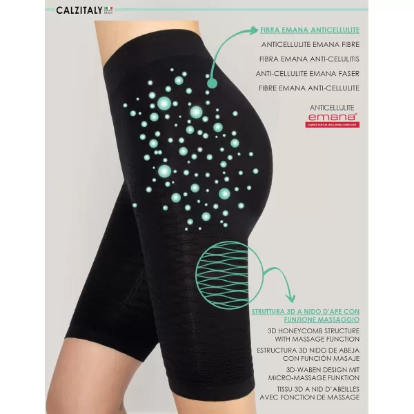 CALZITALY Anticellulite Shaper Shorts with Massage Effect  S M L XL  Skin Black  Made in ItalyBlack