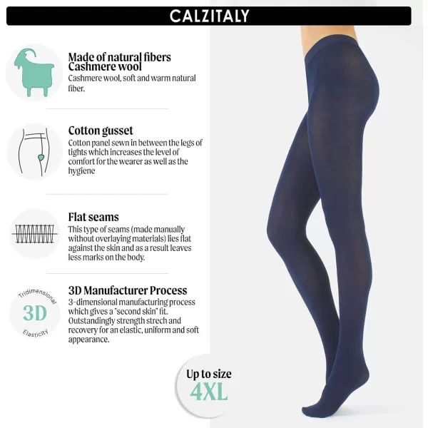 CALZITALY Cashmere Wool Tights  Fleece Lined Warm Pantyhose for Women S M L XL XXL 3XL 4XL 150 DENBlue
