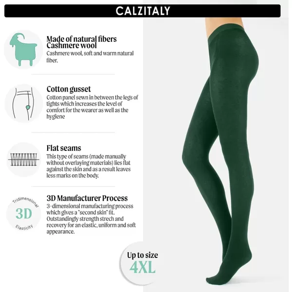 CALZITALY Cashmere Wool Tights  Fleece Lined Warm Pantyhose for Women S M L XL XXL 3XL 4XL 150 DENEmerald Green