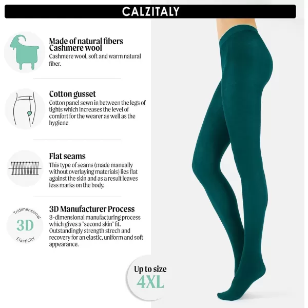 CALZITALY Cashmere Wool Tights  Fleece Lined Warm Pantyhose for Women S M L XL XXL 3XL 4XL 150 DENMystic Green