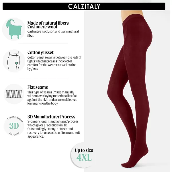 CALZITALY Cashmere Wool Tights  Fleece Lined Warm Pantyhose for Women S M L XL XXL 3XL 4XL 150 DENWine