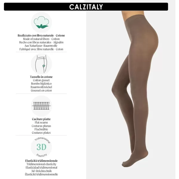 CALZITALY Cotton Tights  Soft  Warm Winter Pantyhose  100 Den  S M L Xl  Made In Italy Beige