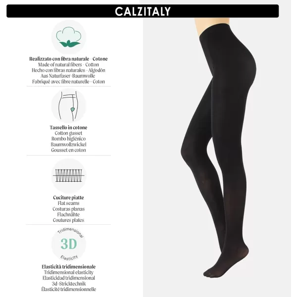 CALZITALY Cotton Tights  Soft amp Warm Winter Pantyhose  100 Den  S M L Xl  Made In Italy Black