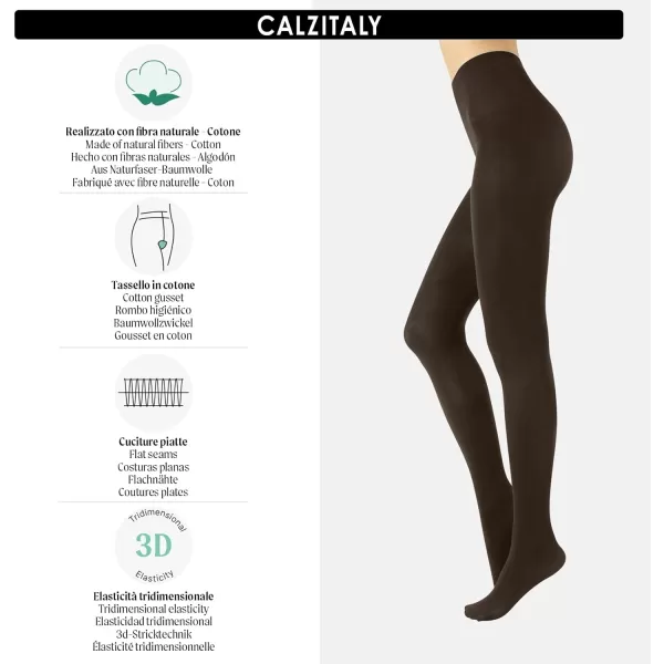 CALZITALY Cotton Tights  Soft amp Warm Winter Pantyhose  100 Den  S M L Xl  Made In Italy Brown