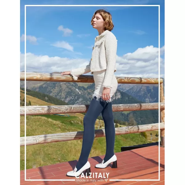CALZITALY Cotton Tights  Soft amp Warm Winter Pantyhose  100 Den  S M L Xl  Made In Italy Navy